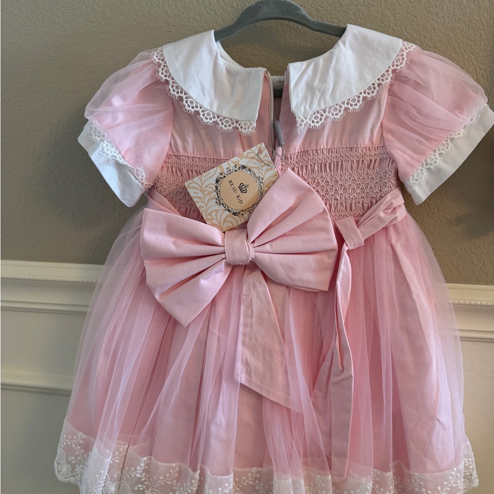 NEW Toddlers Pink Lace Trimmed Dress, Vintage inspired - Picture 6 of 6